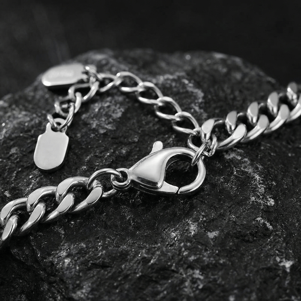 Gourmette homme acier inoxydable argent fermoir mousqueton