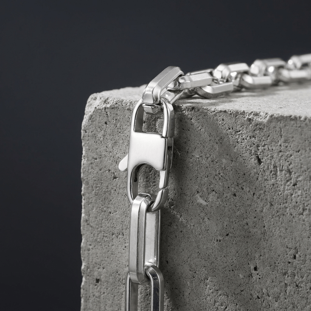 Gourmette homme acier inoxydable argent fermoir mousqueton