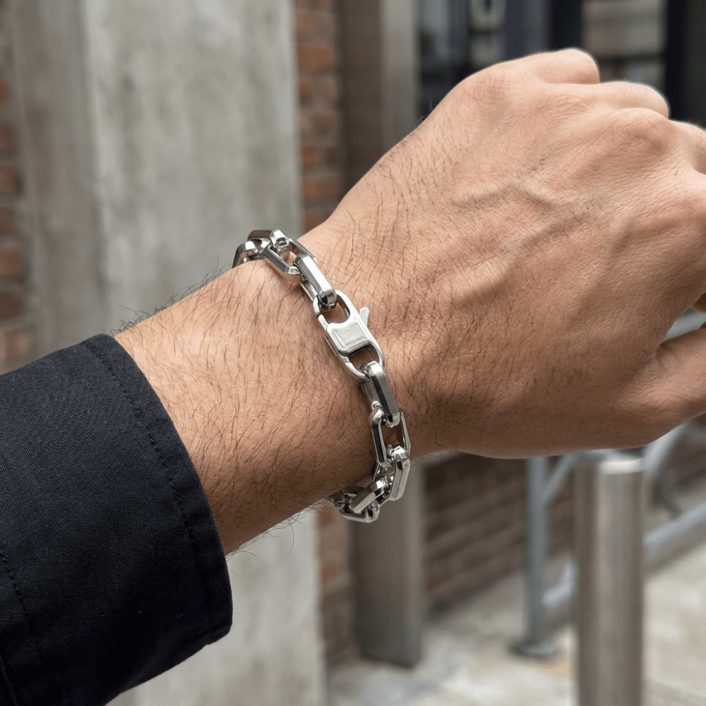 Gourmette homme argent gros maillons acier inoxydable