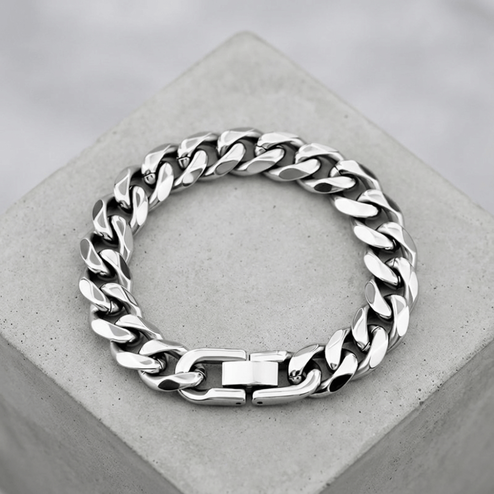 Gourmette homme argent grosse maille acier inoxydable