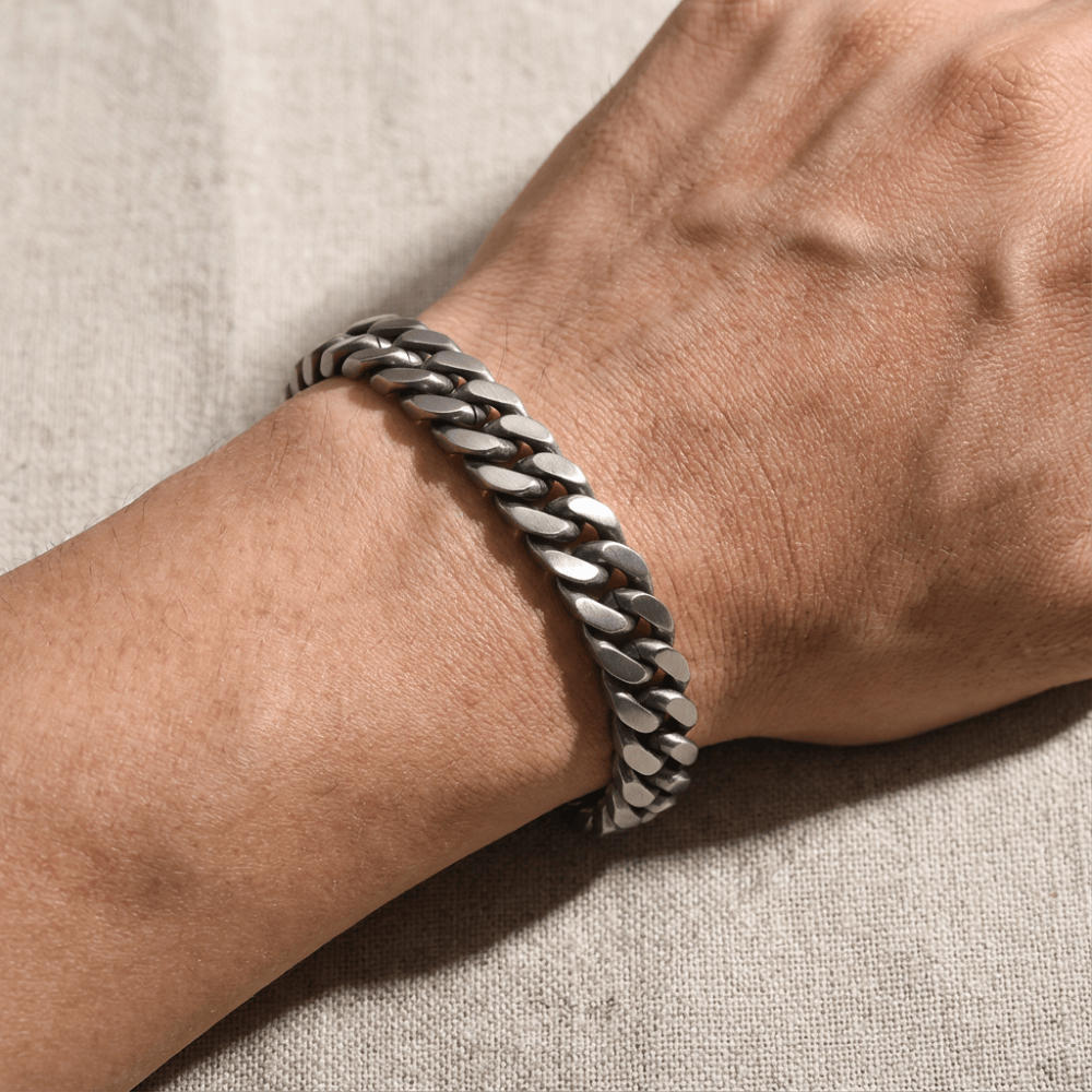 Gourmette homme argent maille cubaine acier inoxydable