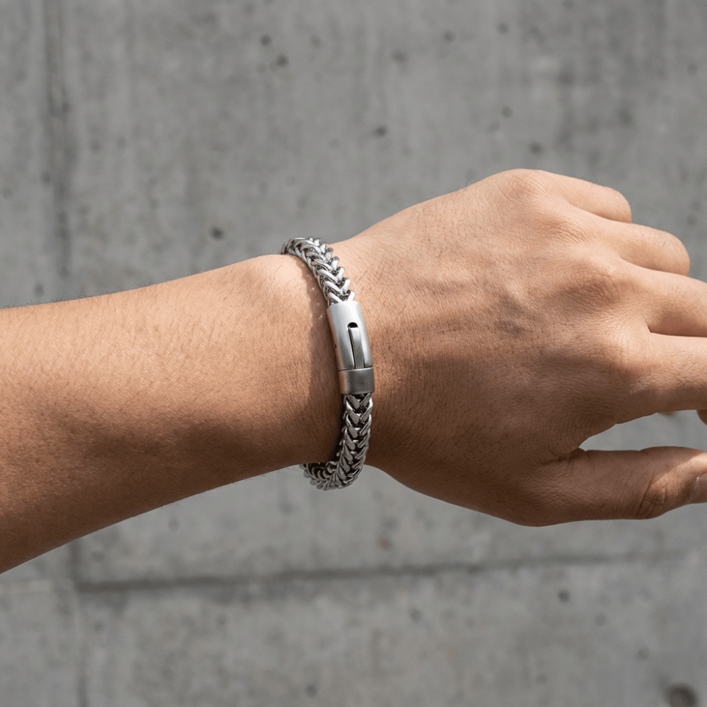 Bracelet gourmette homme argent maille franco acier