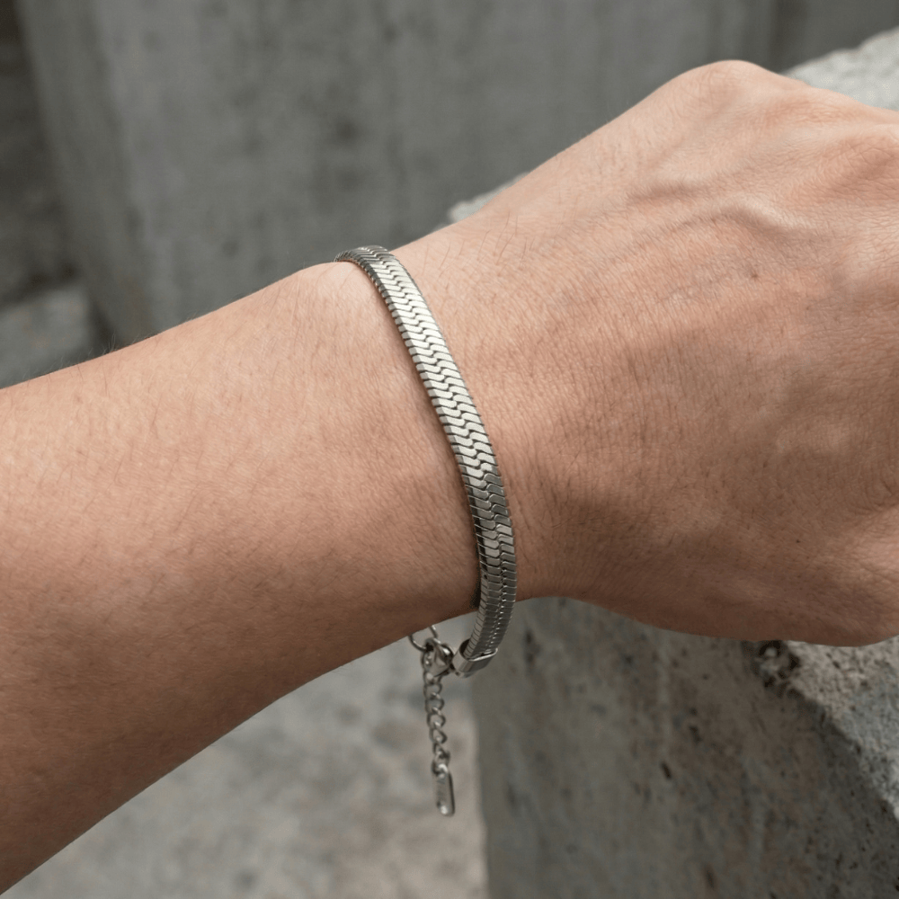 Gourmette fine homme argent acier inoxydable maille serpent