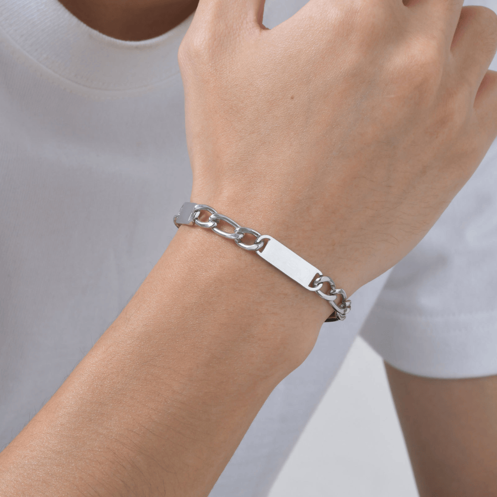 Bracelet gourmette homme argent personnalisable acier inoxydable