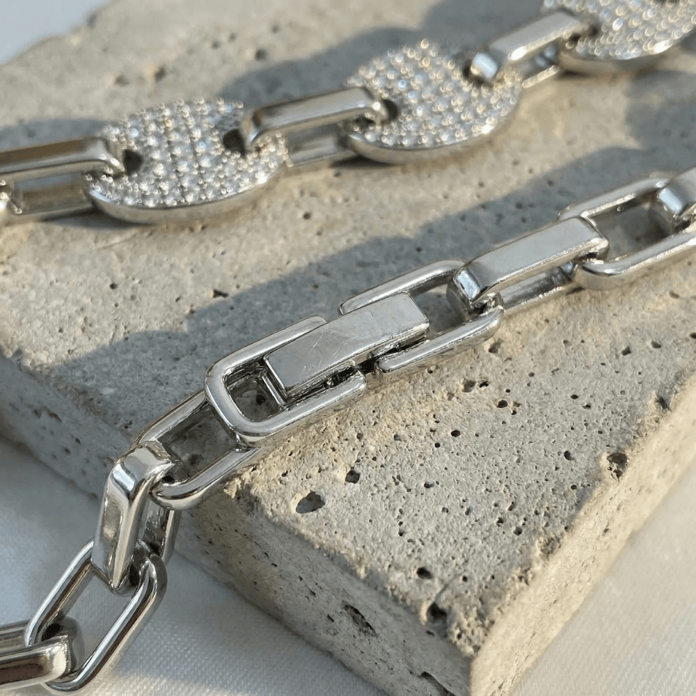 Bracelet gourmette grain de café argent fermoir boîte homme