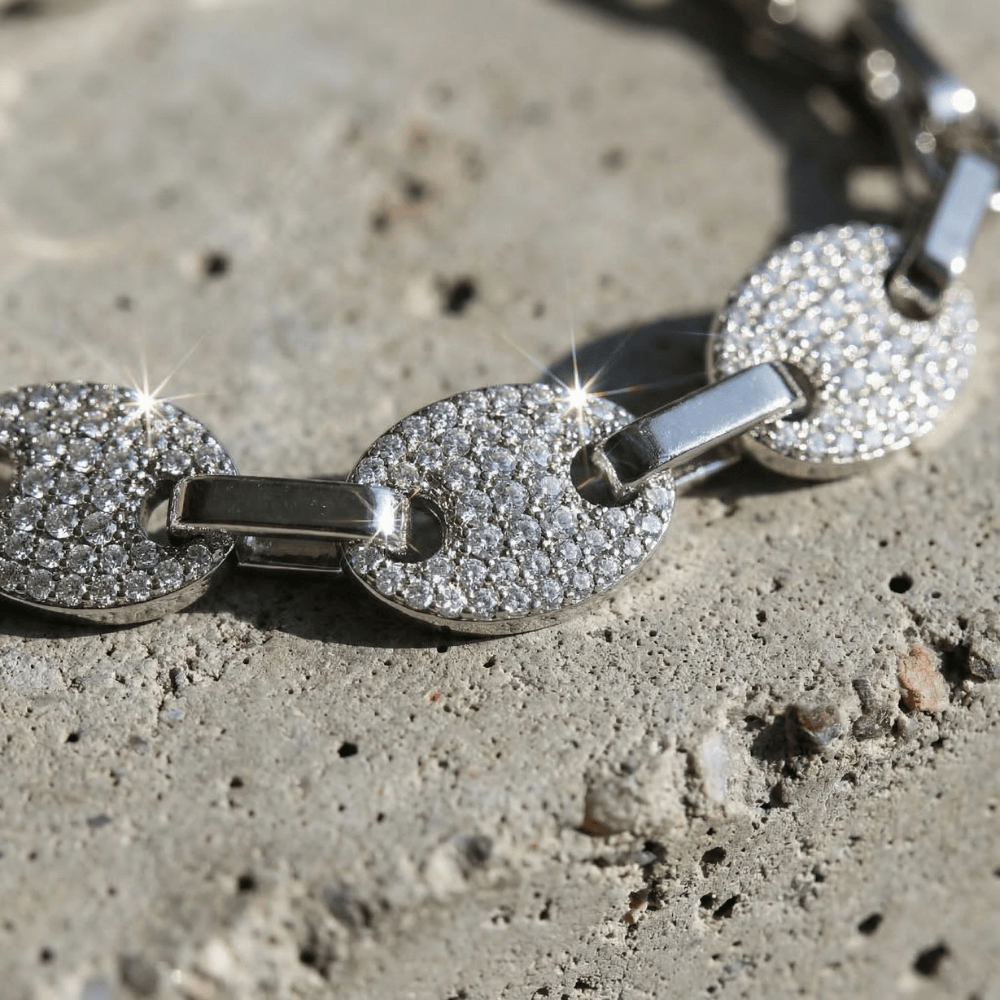 Gourmette homme grain de café argent zircons bracelet homme