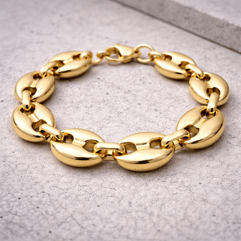 Gourmette or homme grain de café bracelet acier inoxydable