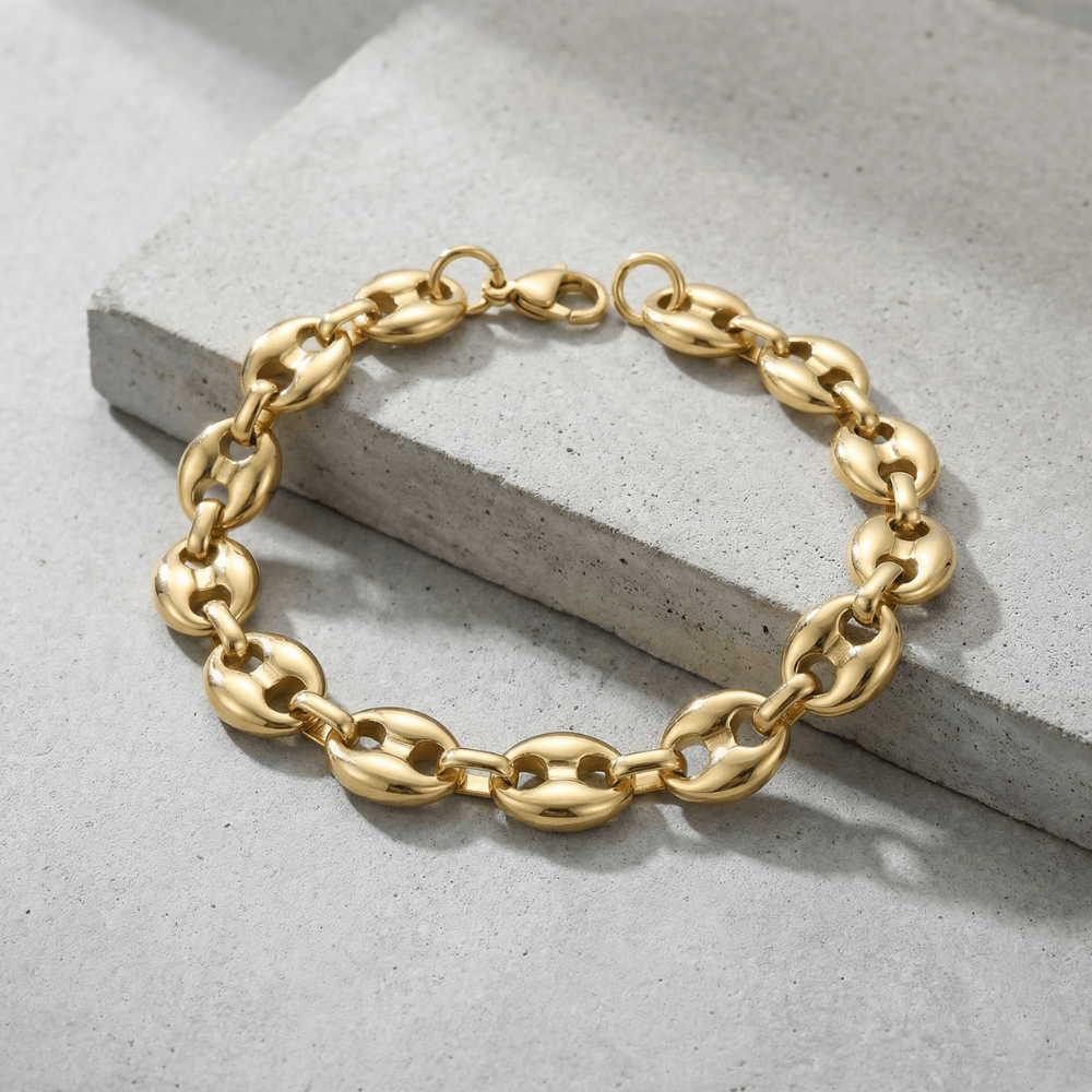 Gourmette graine de café or homme bracelet acier inoxydable