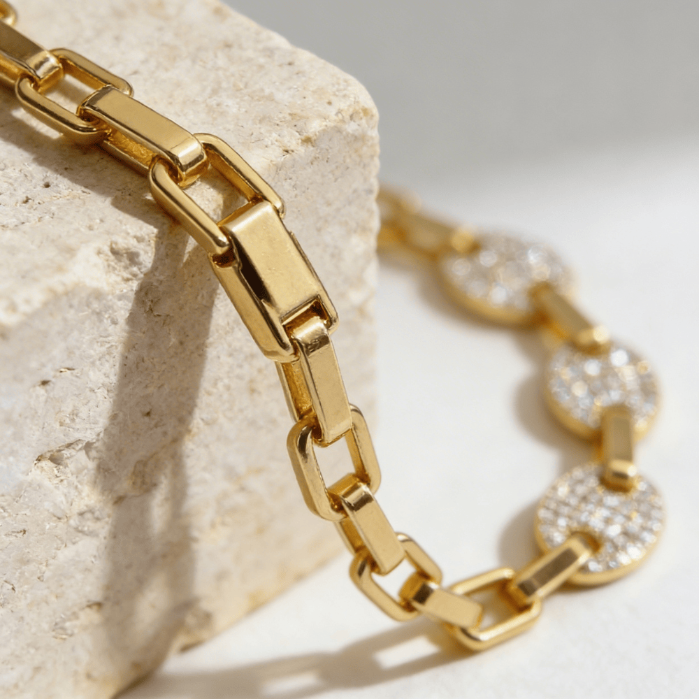 Bracelet gourmette homme or grain de café fermoir boîte