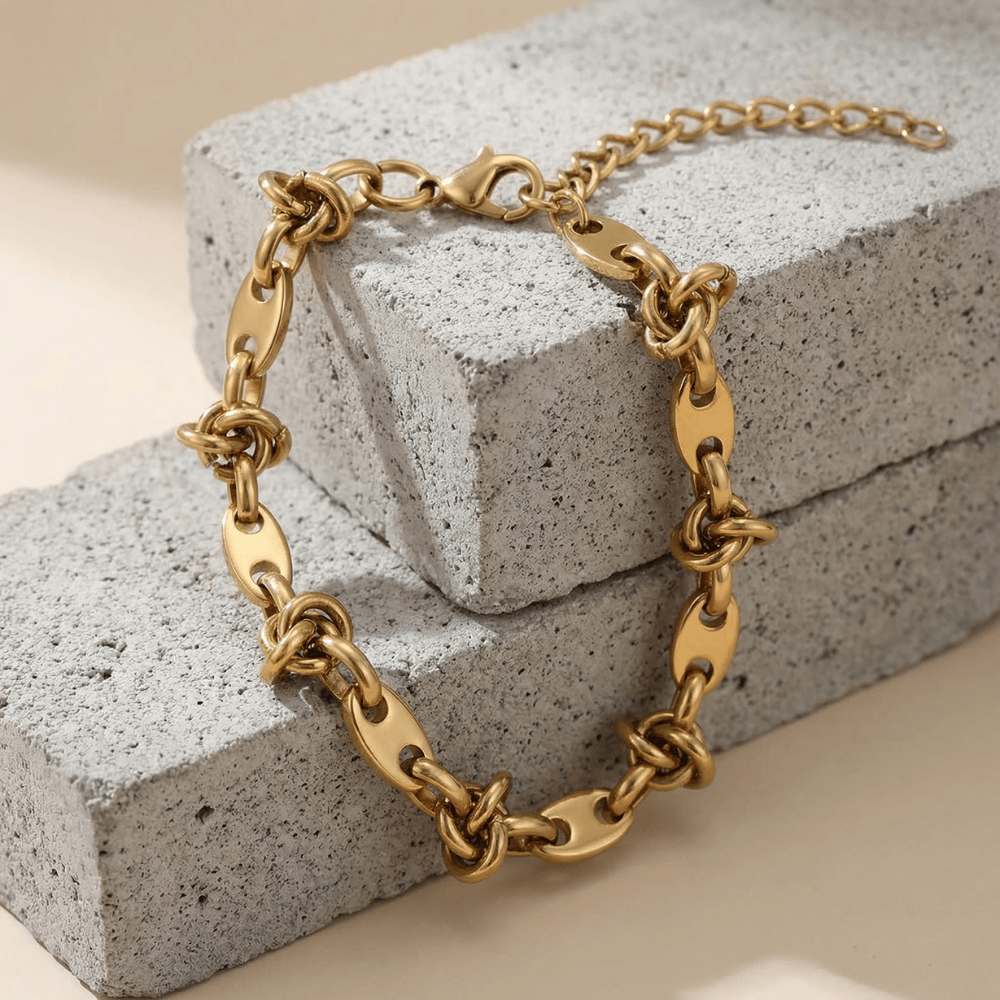 Bracelet gourmette homme or grain de café maille originale