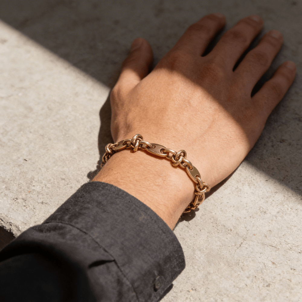 Gourmette or homme grain de café maille nœud bracelet