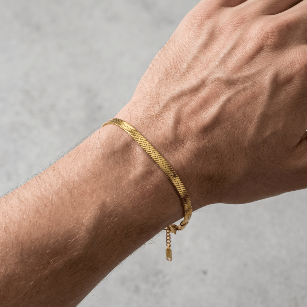 Bracelet gourmette homme or maille serpent acier