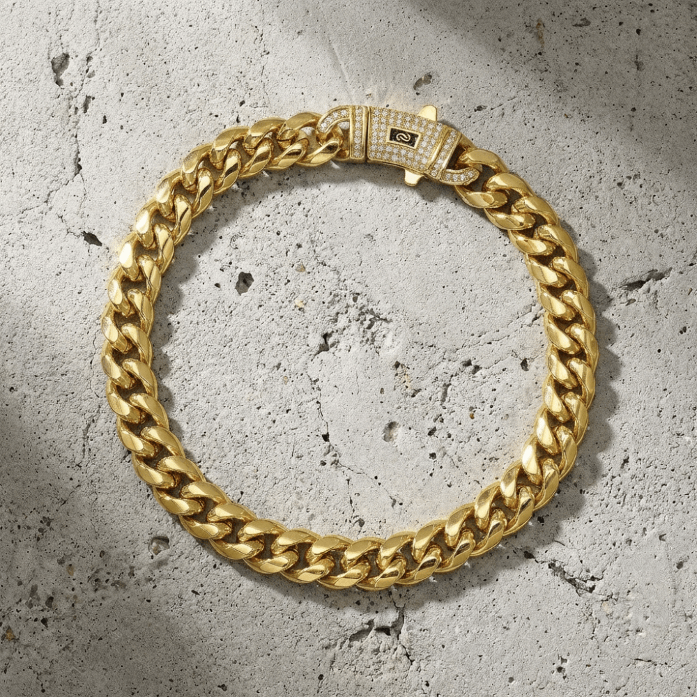 Gourmette or homme acier inoxydable fermoir pavé zircons