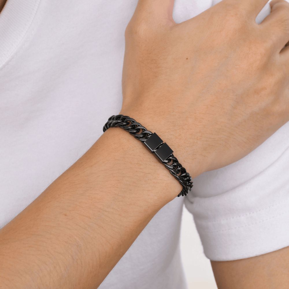 Bracelet homme gourmette noir acier inoxydable personnalisable