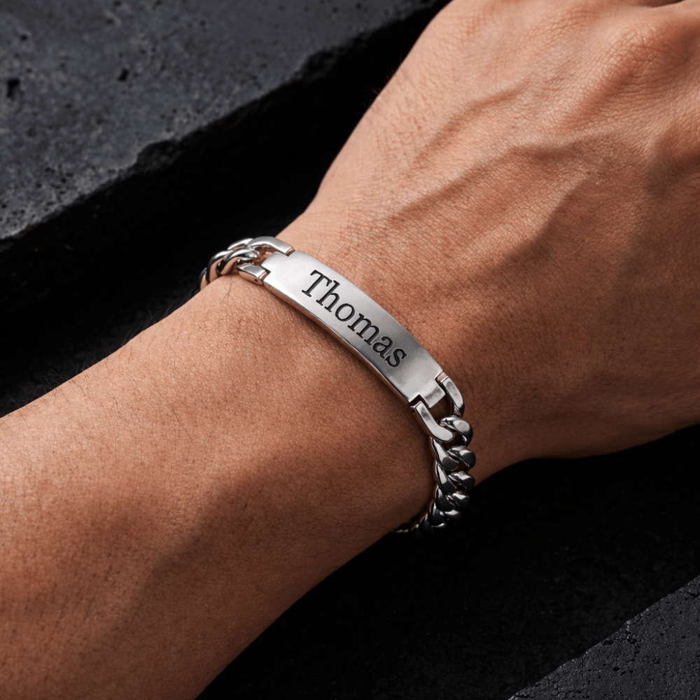 Gourmette personnalisée homme argent gravure prénom acier