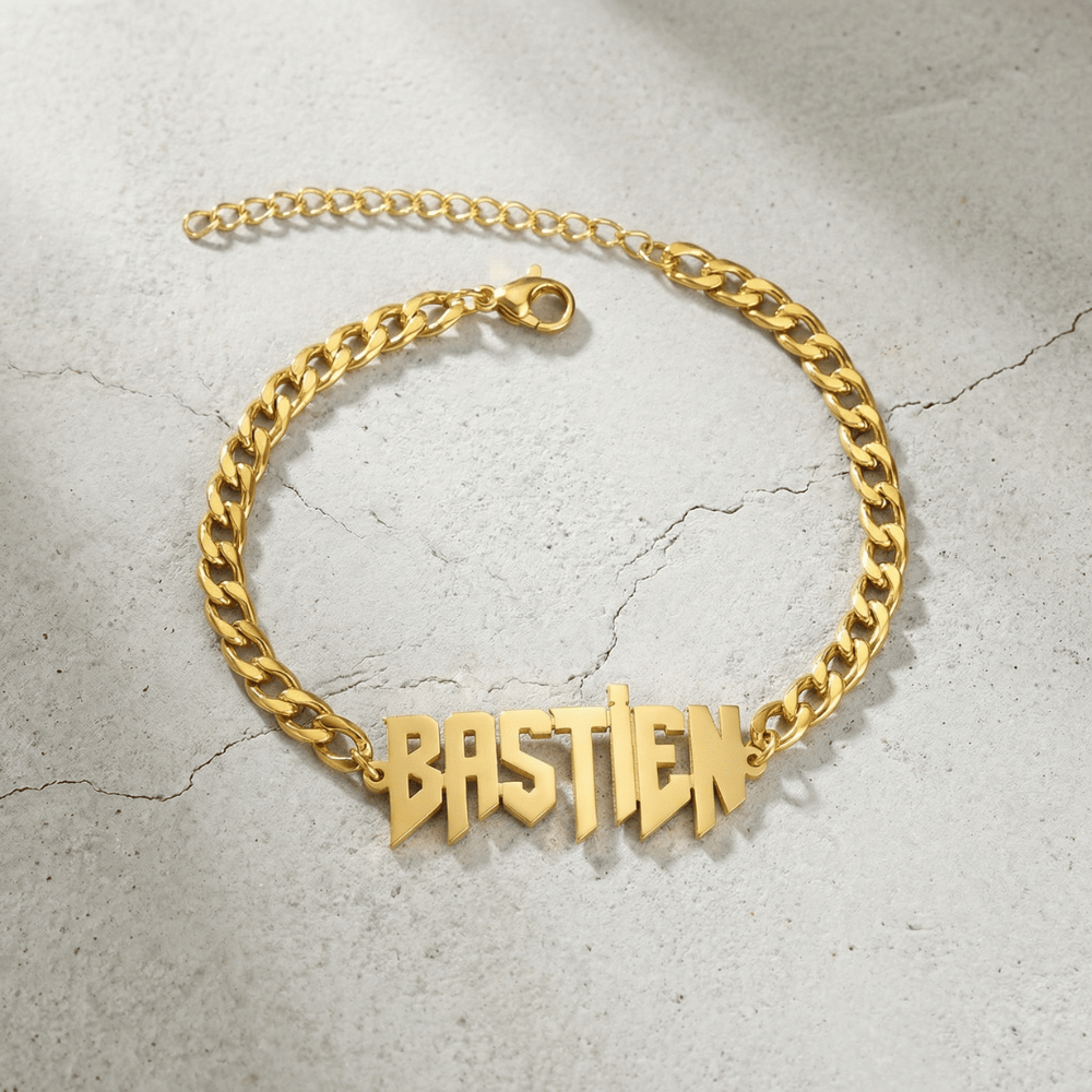 Gourmette pour homme personnalisé prénom découpé or acier
