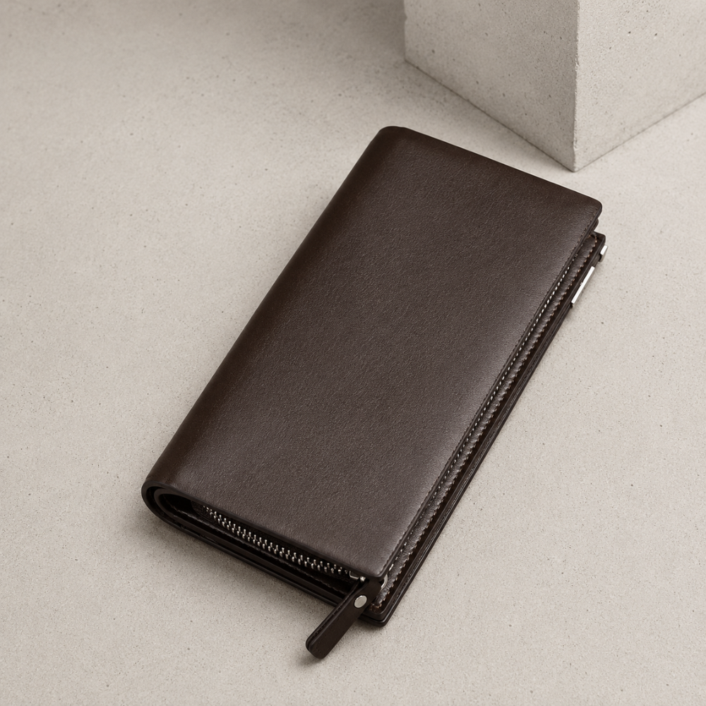 Grand portefeuille à dragonne homme marron, format épais