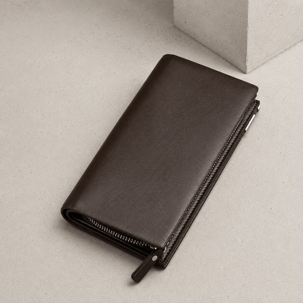 Grand portefeuille à dragonne homme marron, format épais