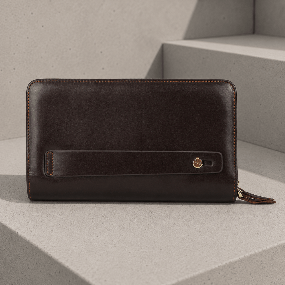 Grand portefeuille homme cuir veritable marron format zippe dos