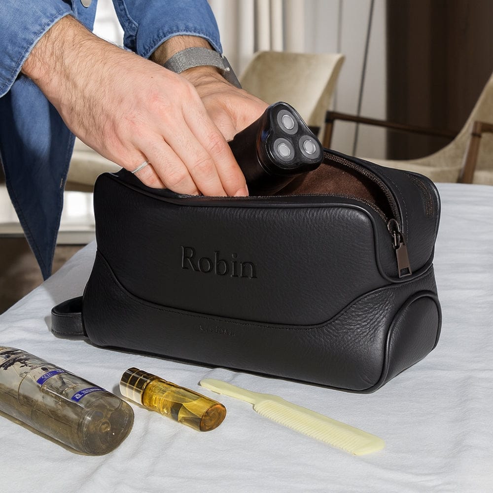 Grande trousse cuir homme voyage a personnaliser avec prénom cadeau homme