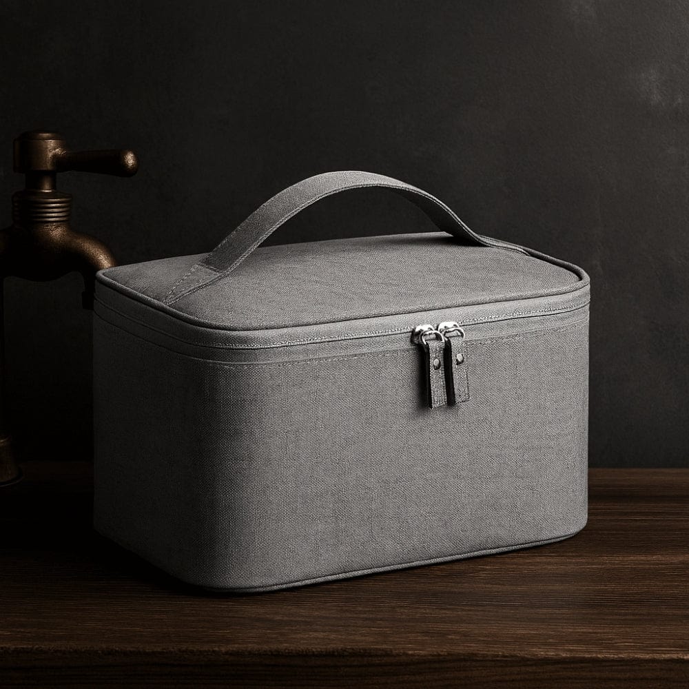 Grande trousse de toilette compartiments grise capacité généreuse