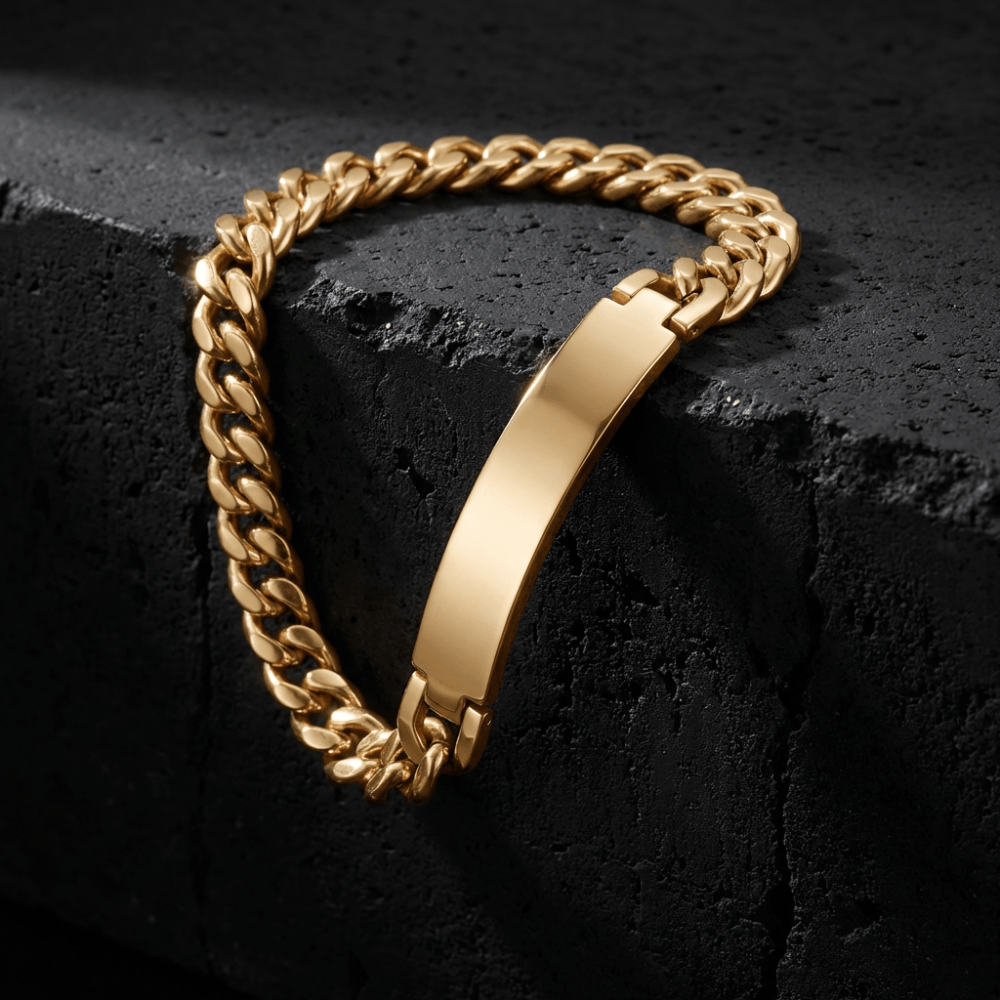 Gravure gourmette homme or prénom acier inoxydable plaque