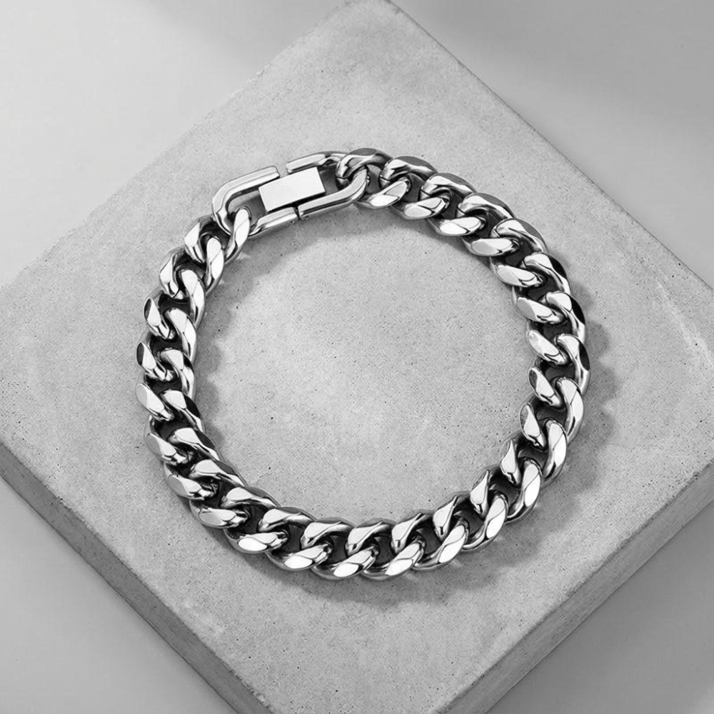 Grosse gourmette argent homme fermoir clip acier inoxydable