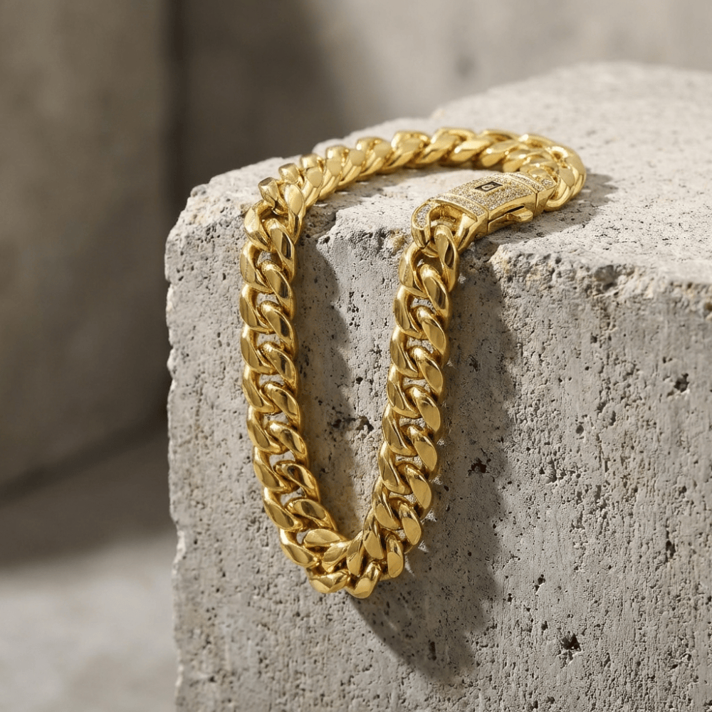 Grosse gourmette homme or maille cubaine acier inoxydable