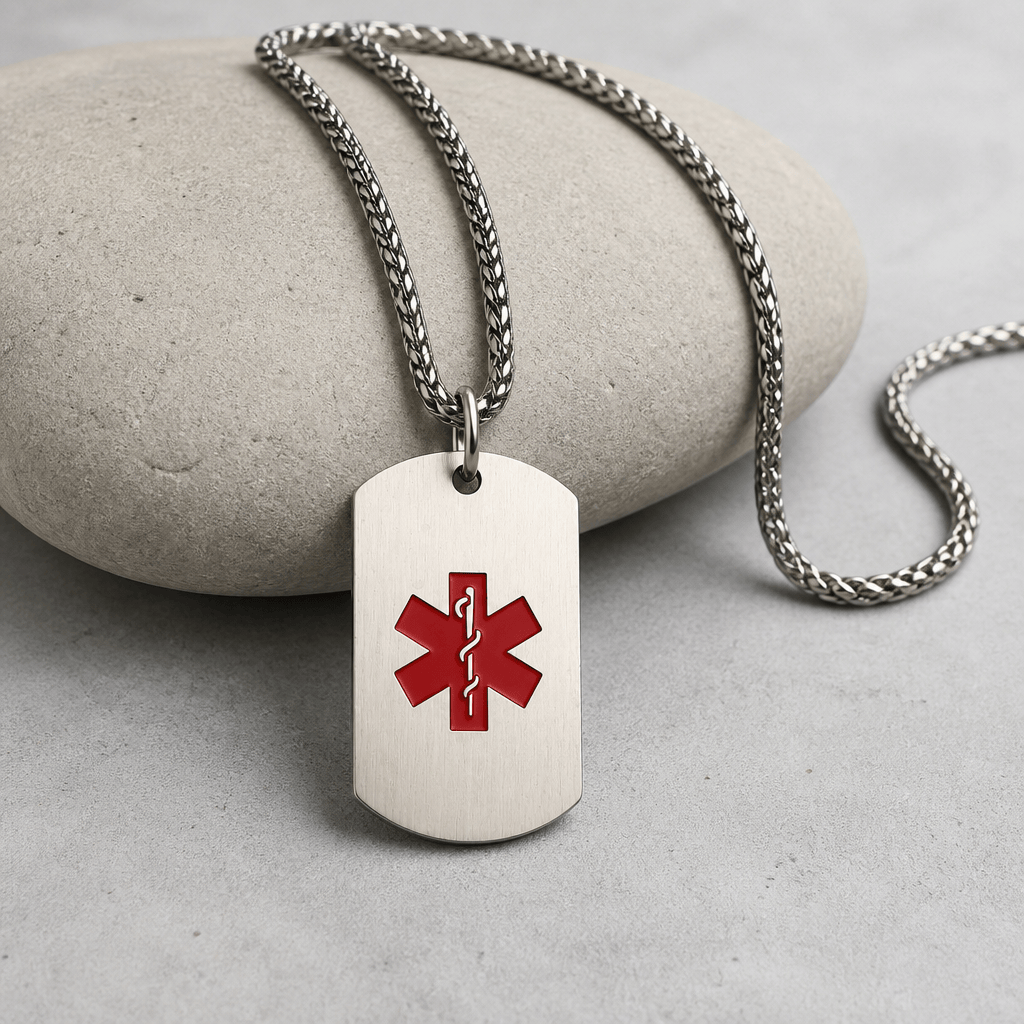 collier médical alerte étoile de vie acier inoxydable argent
