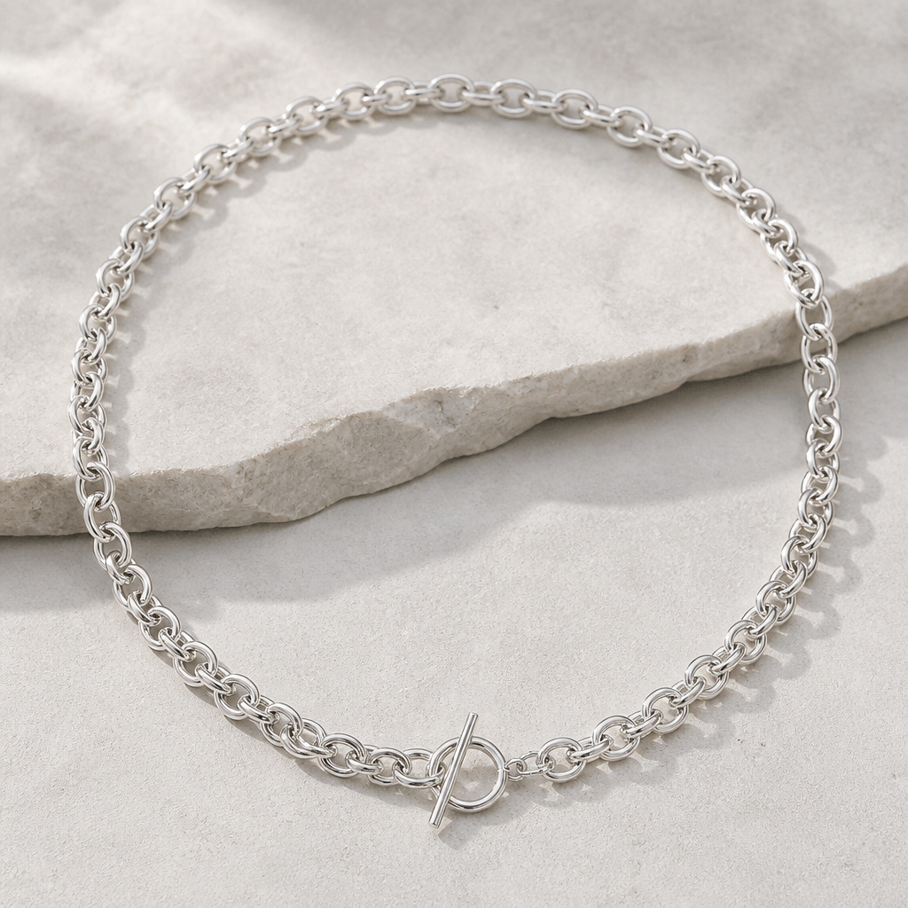 chaine homme maille forçat acier argent fermoir toggle