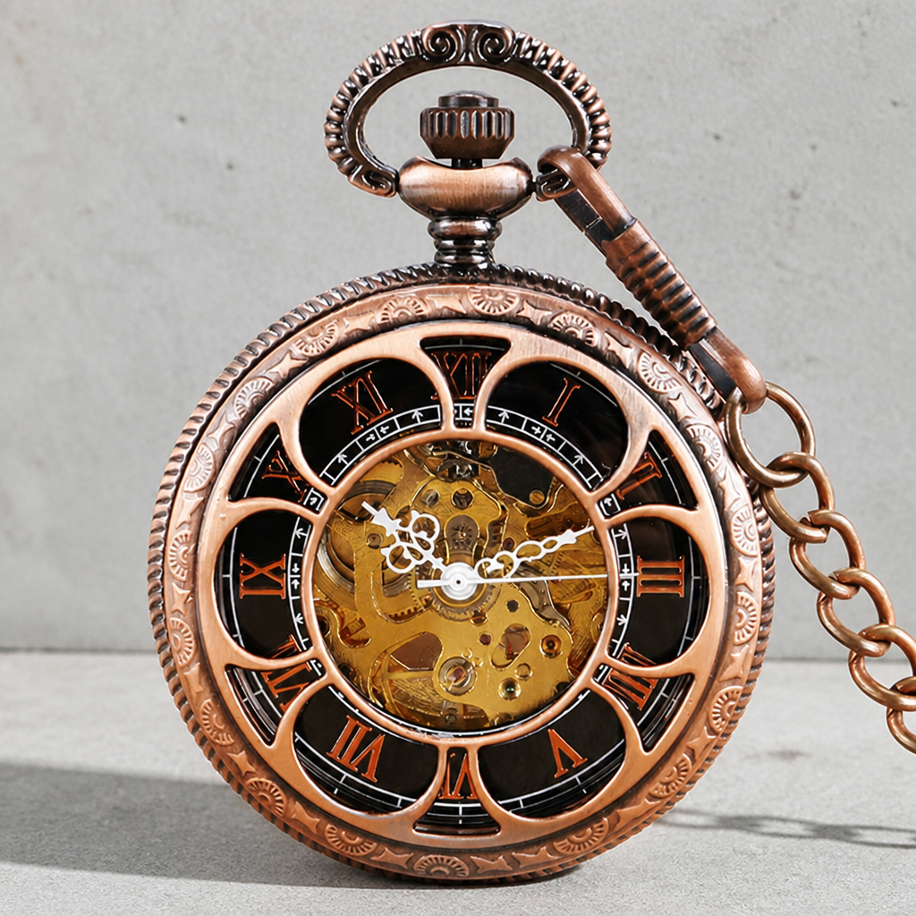 Couvercle ajouré en rosace de pétales de la montre à gousset mécanique or rose Isidore