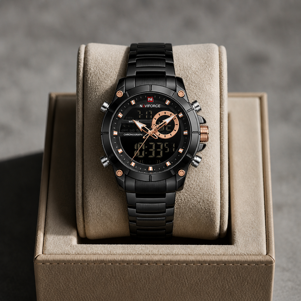Montre affichage digital homme noire dans son écrin La Boutique Des Hommes