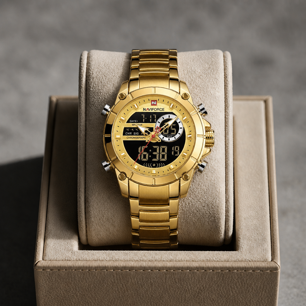 Montre affichage digital homme dorée dans son écrin La Boutique Des Hommes