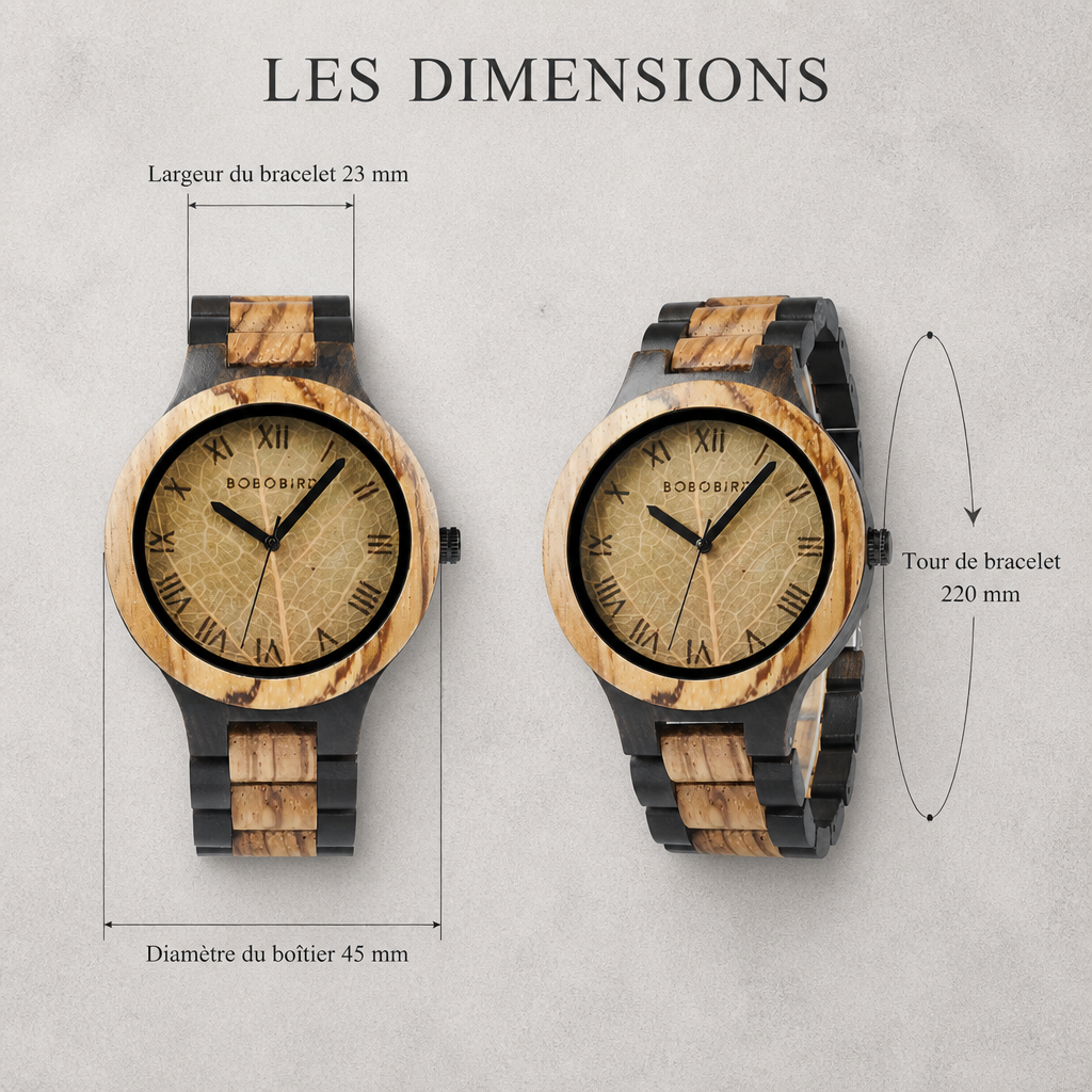 Des Finitions Exemplaires - Montre en Bois Artisanale Cadran Feuille Homme, modèle Colin