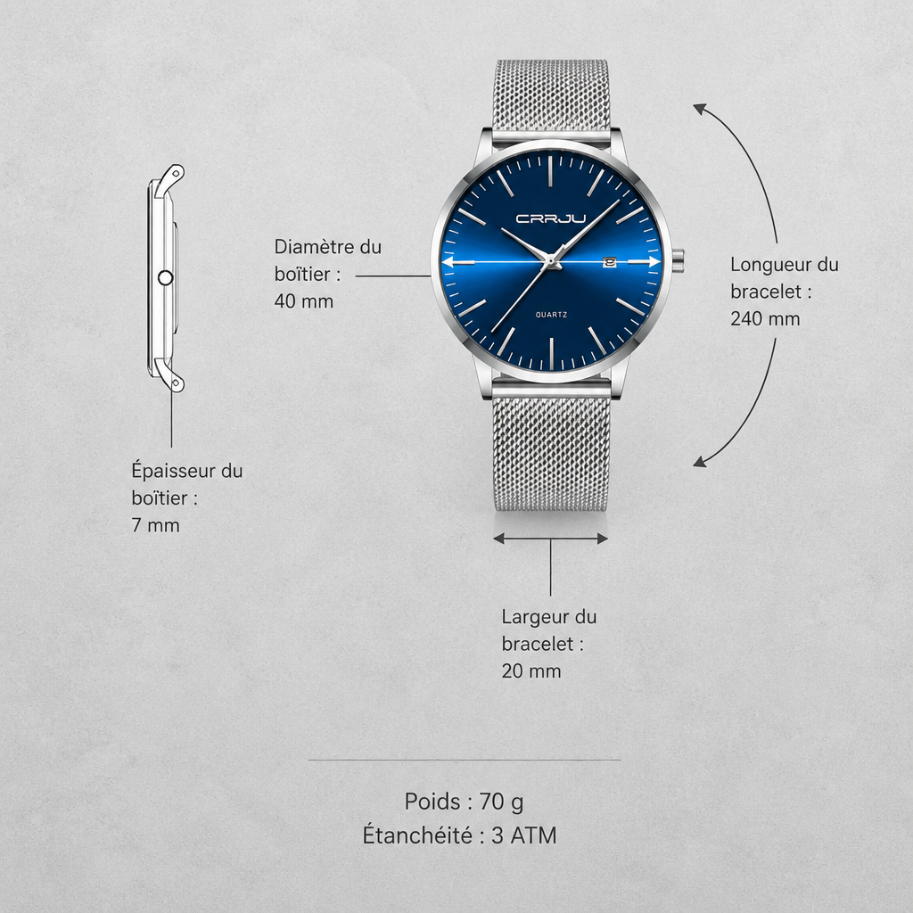 Des Finitions Exemplaires - Montre Fine Homme en Acier Maille Milanaise, modèle Ludovic