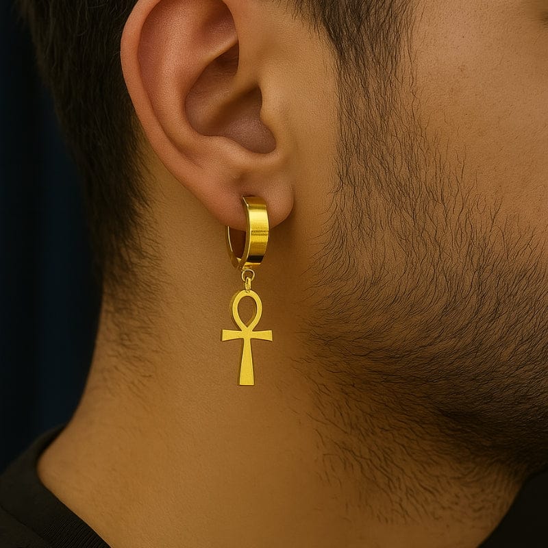 boucle d'oreille pendante homme Ankh or