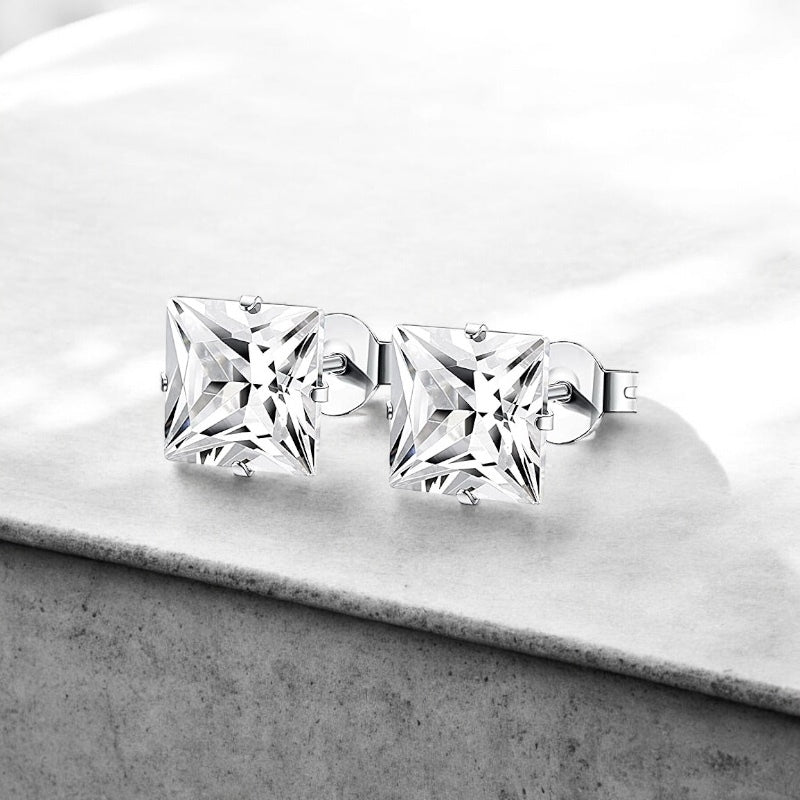 Paire de boucles d'oreilles homme carrées argent acier inoxydable