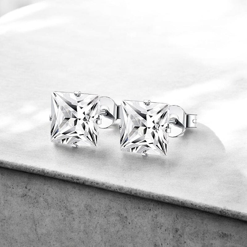 Paire de boucles d'oreilles homme carrées argent acier inoxydable