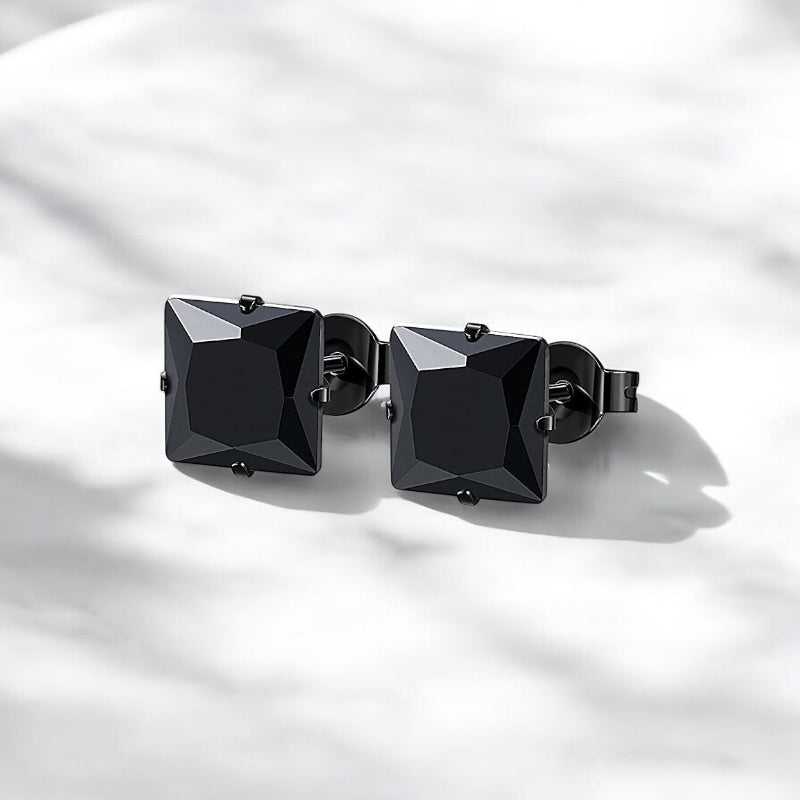 Boucles d'oreilles homme carrées noires style tendance