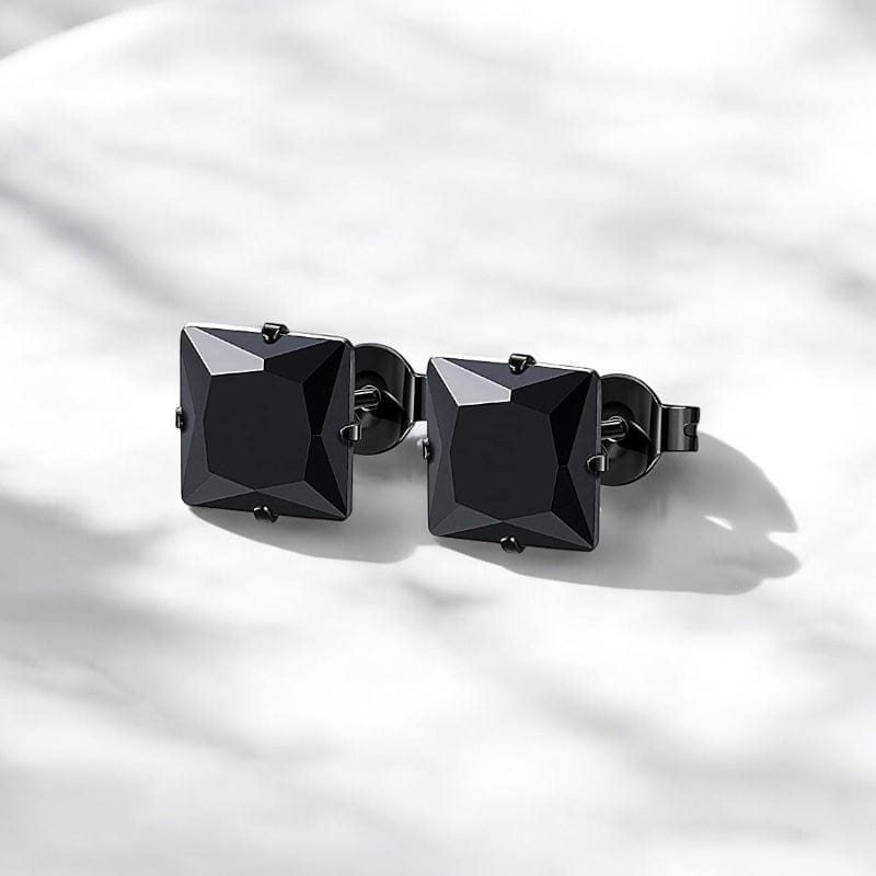 Boucles d'oreilles homme carrées noires style tendance