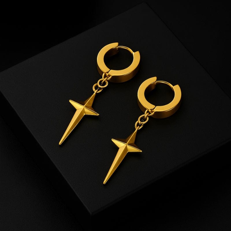 Boucles d'oreilles pendantes homme croix or - Accessoire masculin