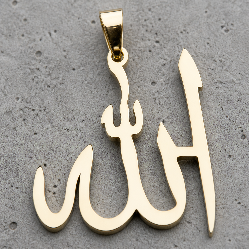pendentif allah homme or acier calligraphie zoom