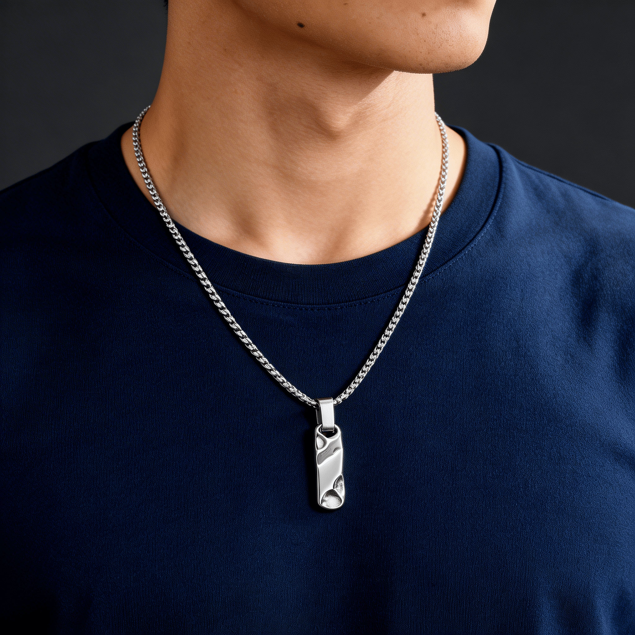 collier pendentif barre homme argent acier inoxydable
