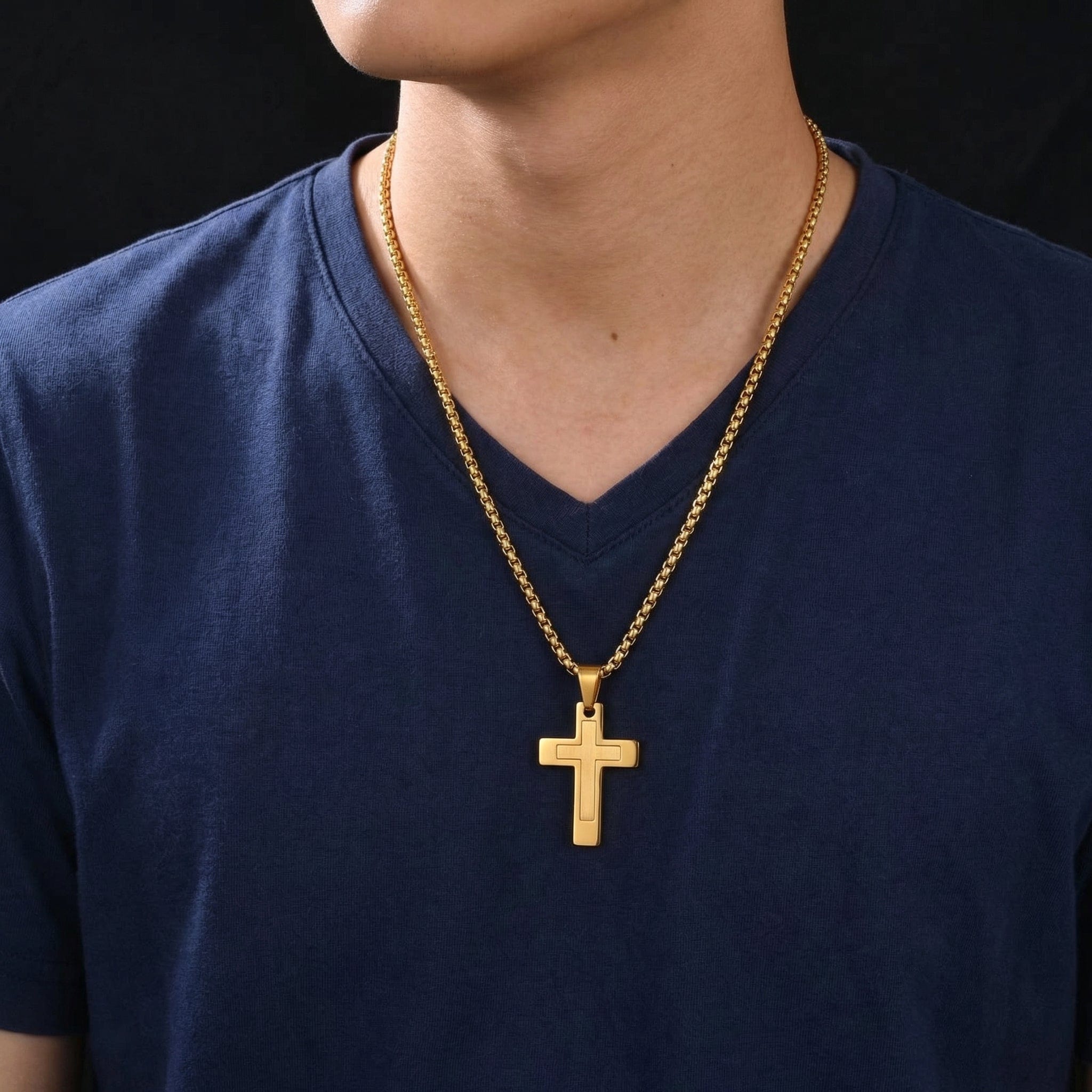 pendentif croix homme or acier inoxydable