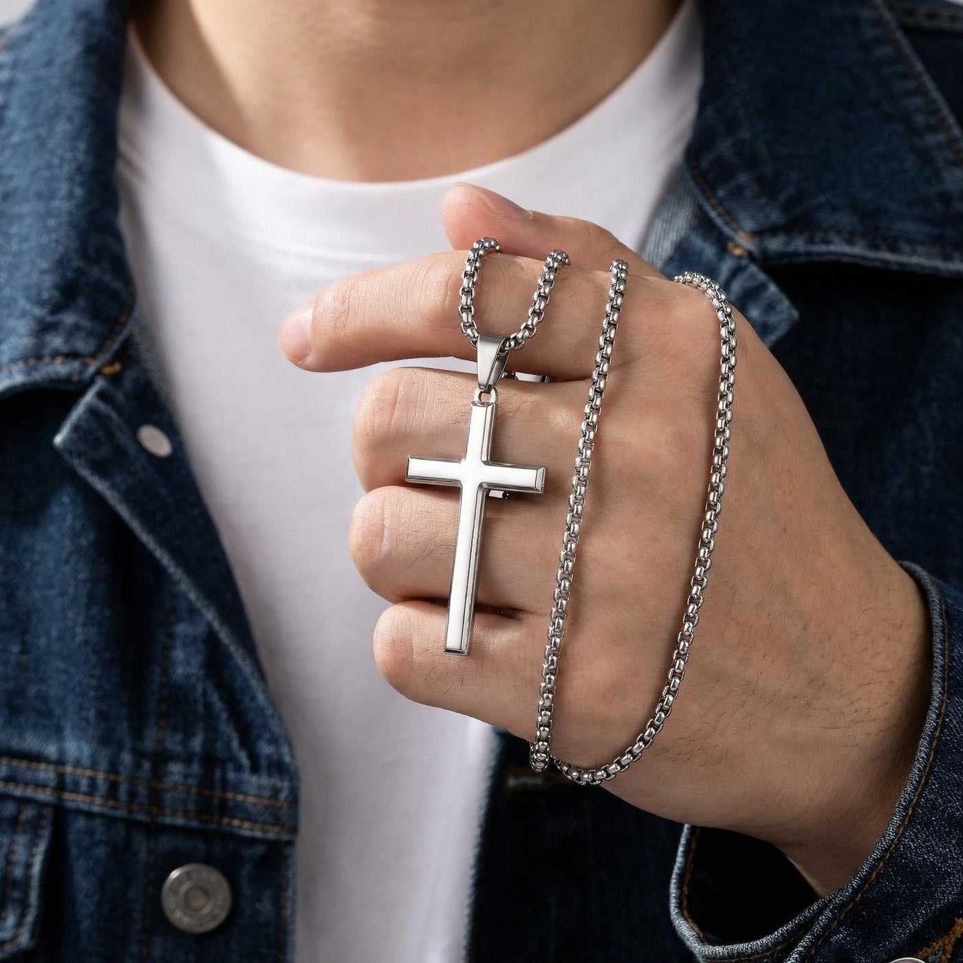 Argent, Or, Noir : Trois Finitions Acier - Chaîne Croix Homme Acier Inoxydable