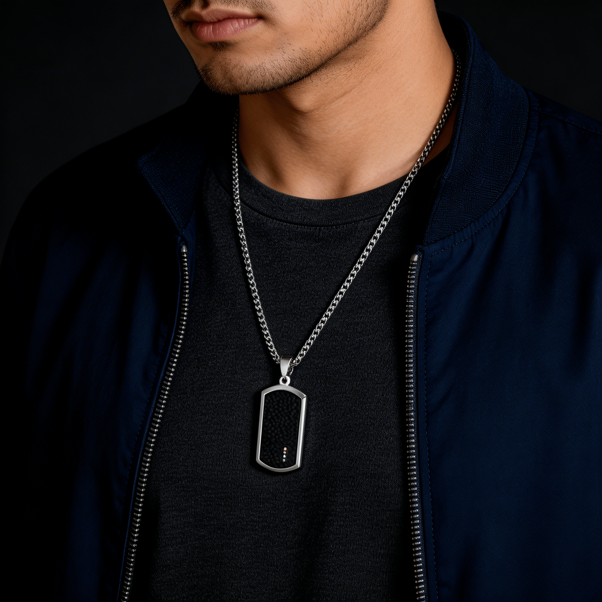 Collier Pendentif Homme Zircon Acier Inoxydable