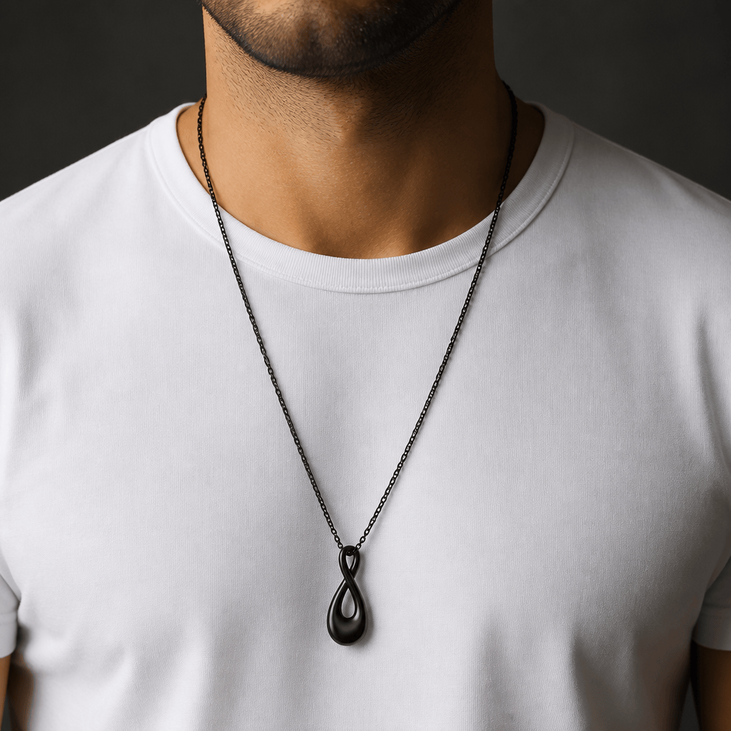 collier urne homme cendres acier noir infini