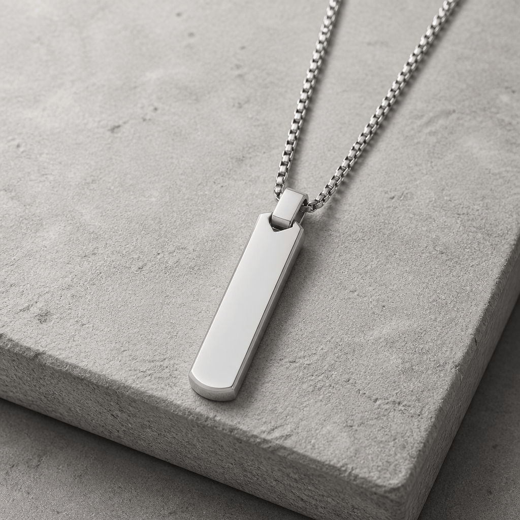 pendentif lettre homme barre argent acier inoxydable