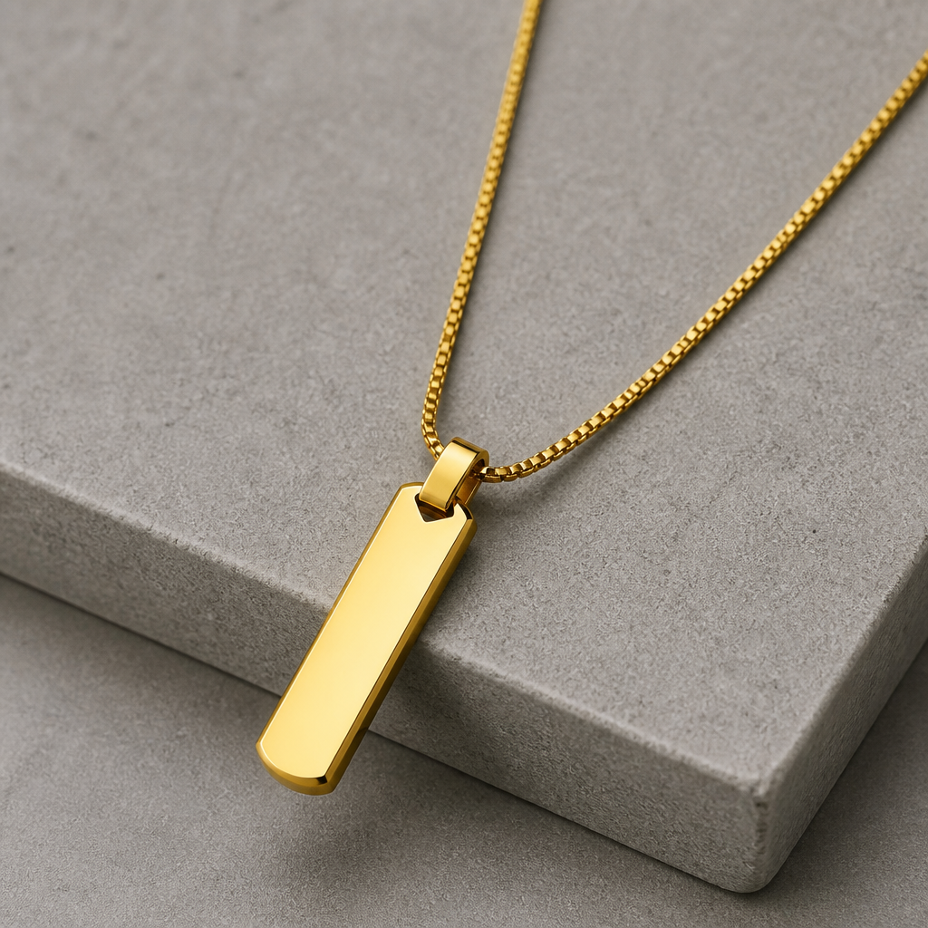 pendentif lettre homme or barre acier inoxydable
