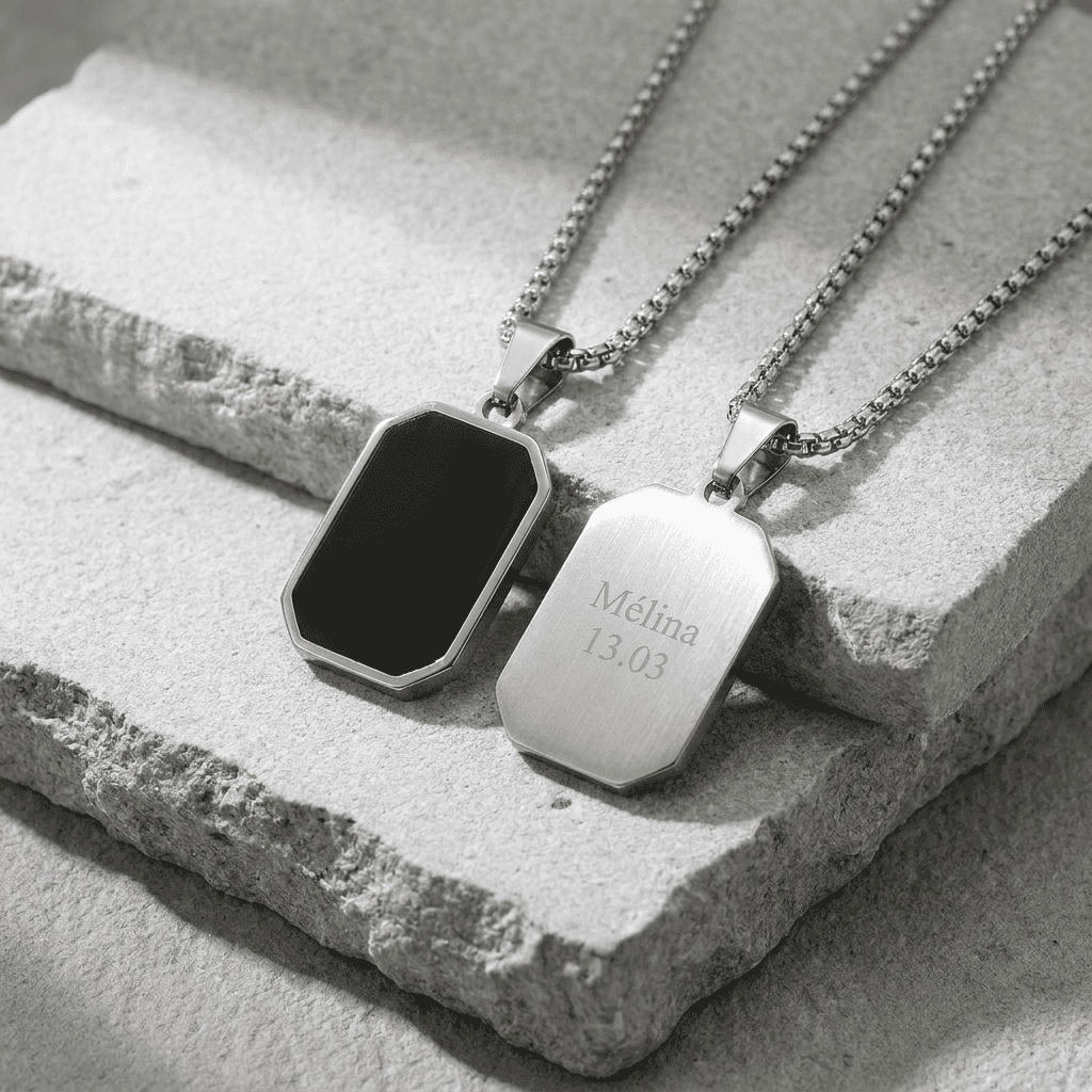 Pendentif Homme Noir Acier Personnalisable